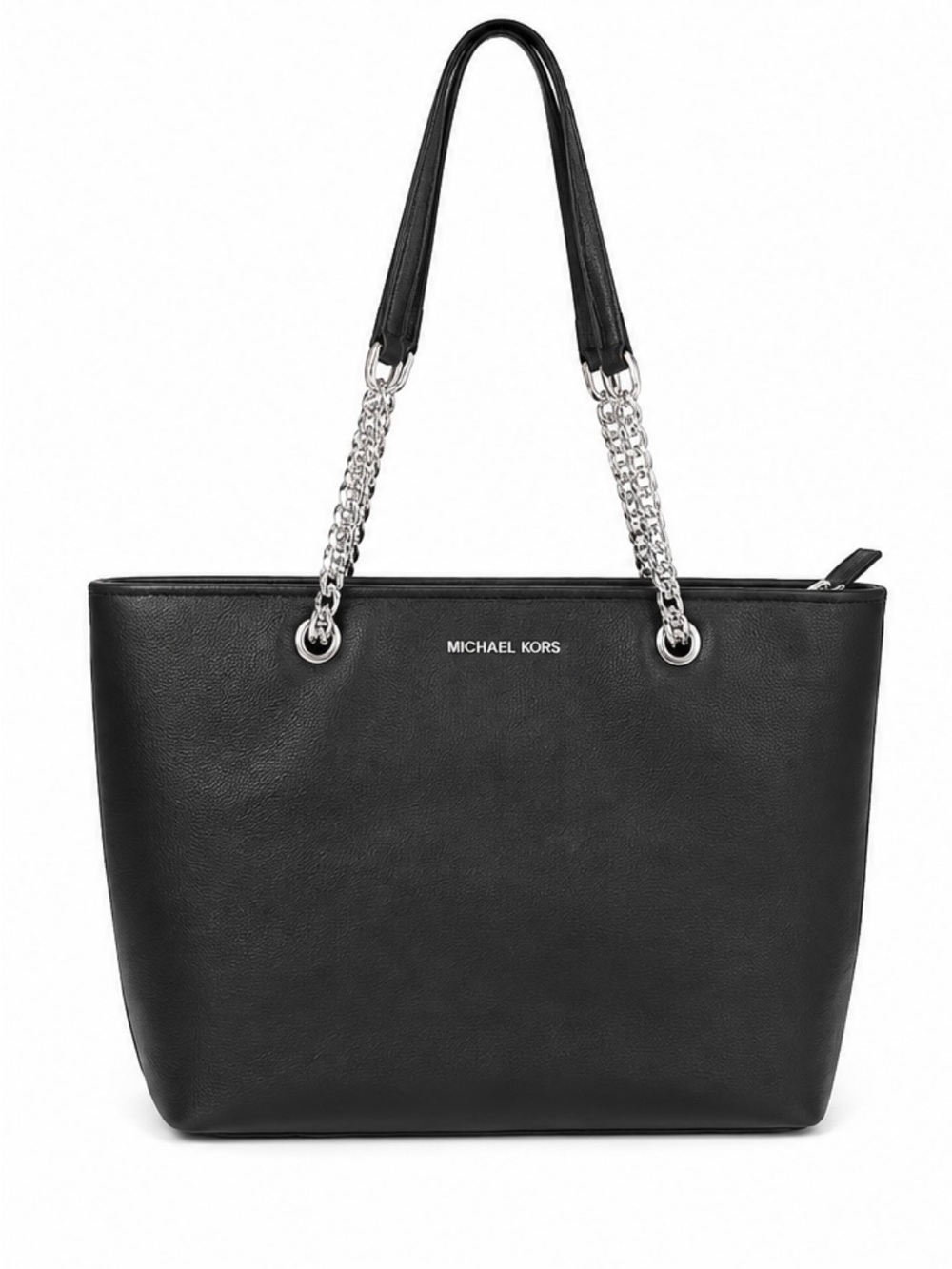 Michael Kors Black Leather Tote with Silver Chain Handles
